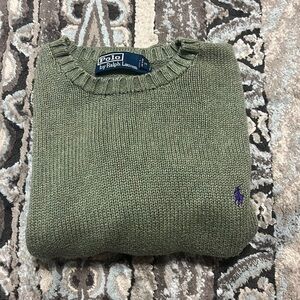 Vintage Polo Sweater, Dark green with purple logo, Medium